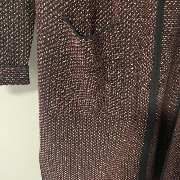 Zara Knit Open Front Longline Cardigan Sweater Duster Black Burgundy Gold S - Picture 2 of 6